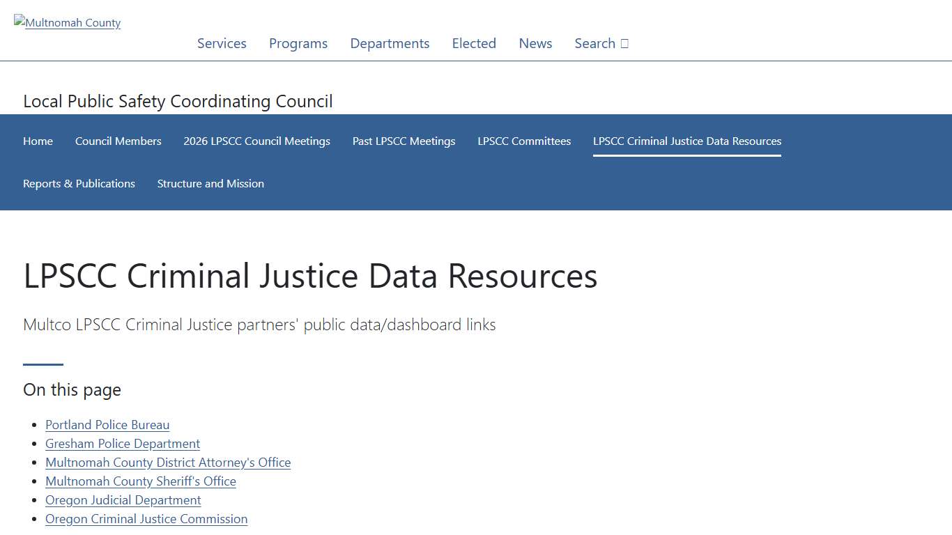 LPSCC Criminal Justice Data Resources | Multnomah County